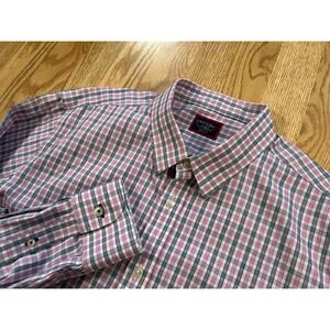 UNTUCKit Dolcetto WF Button Down Shirt XL Blue Pink Checks Wrinkle Free